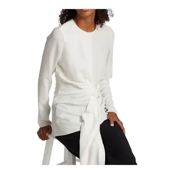 Lafayette 148 New York Cream Tie Waist Blouse Size 8 - Picture 5 of 14